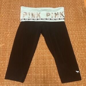 PINK Victoria's Secret Black Leggings with Light Blue Waistband